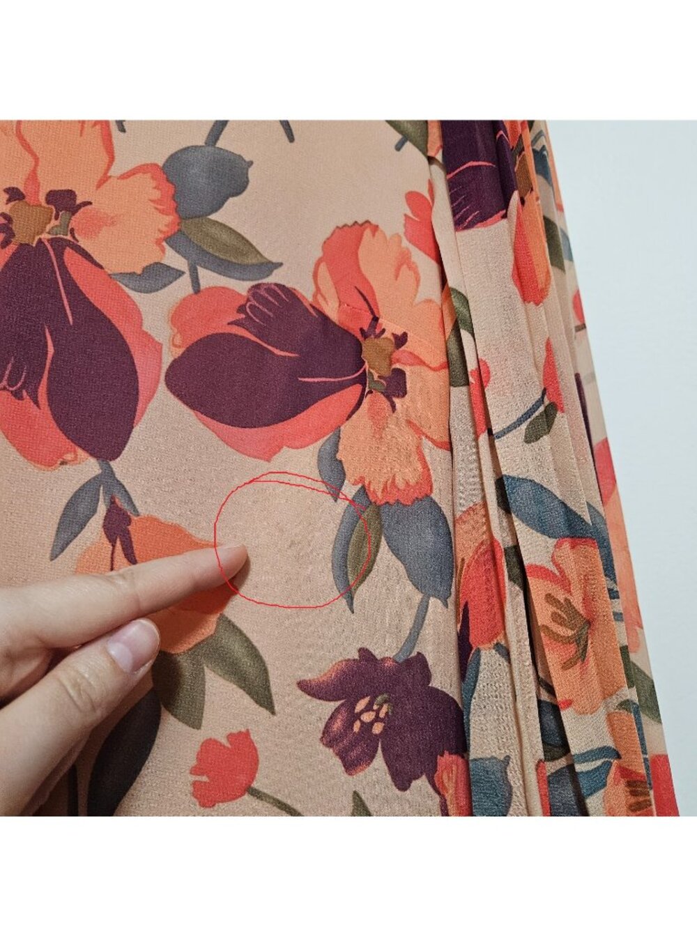 Medium Peach Blossom Printed Pleated Long pleated Sleeve Top peach magenta poppy - Picture 5 of 16